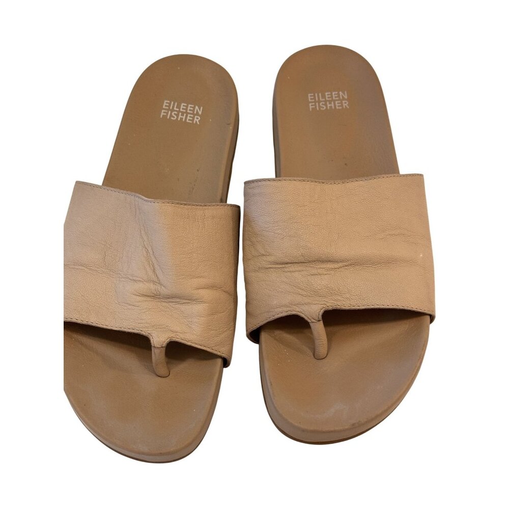 Eileen Fisher Tan Leather Slides Sandals GUC Sz 8.5